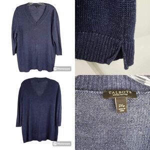 Talbots Sweater Women's Plus Size 2Xp Petite Navy Blue Linen Tunic Resort